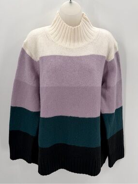 Ann Taylor Sweater Womens XL Colorblock Stripe Turtleneck Knit Acrylic Wool New
